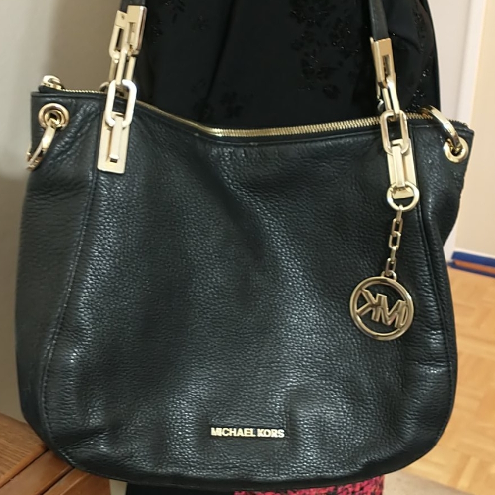 Michael kors black leather golden embellishments large - Picture 1 of 15